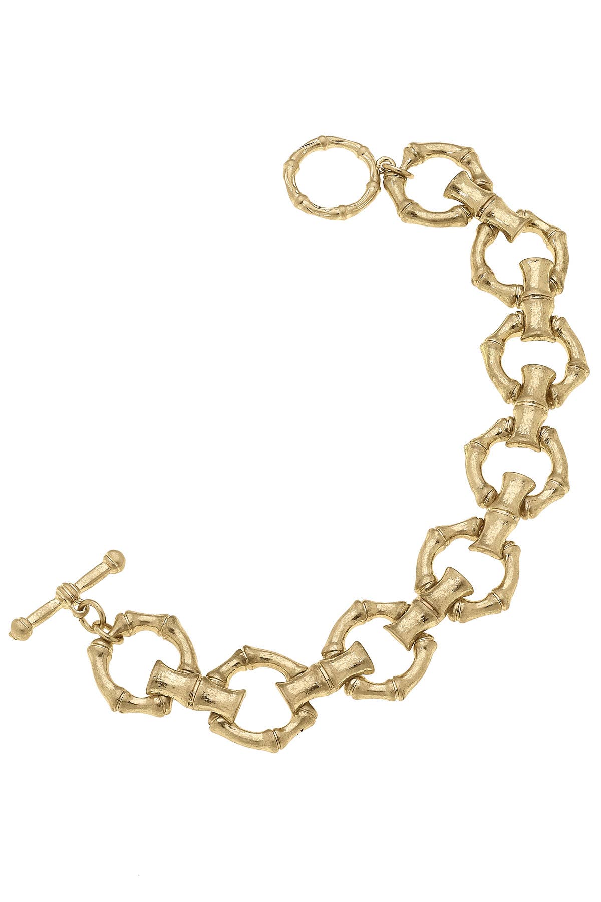 Pippa Bamboo Linked Horsebit Bracelet in Shiny Gold