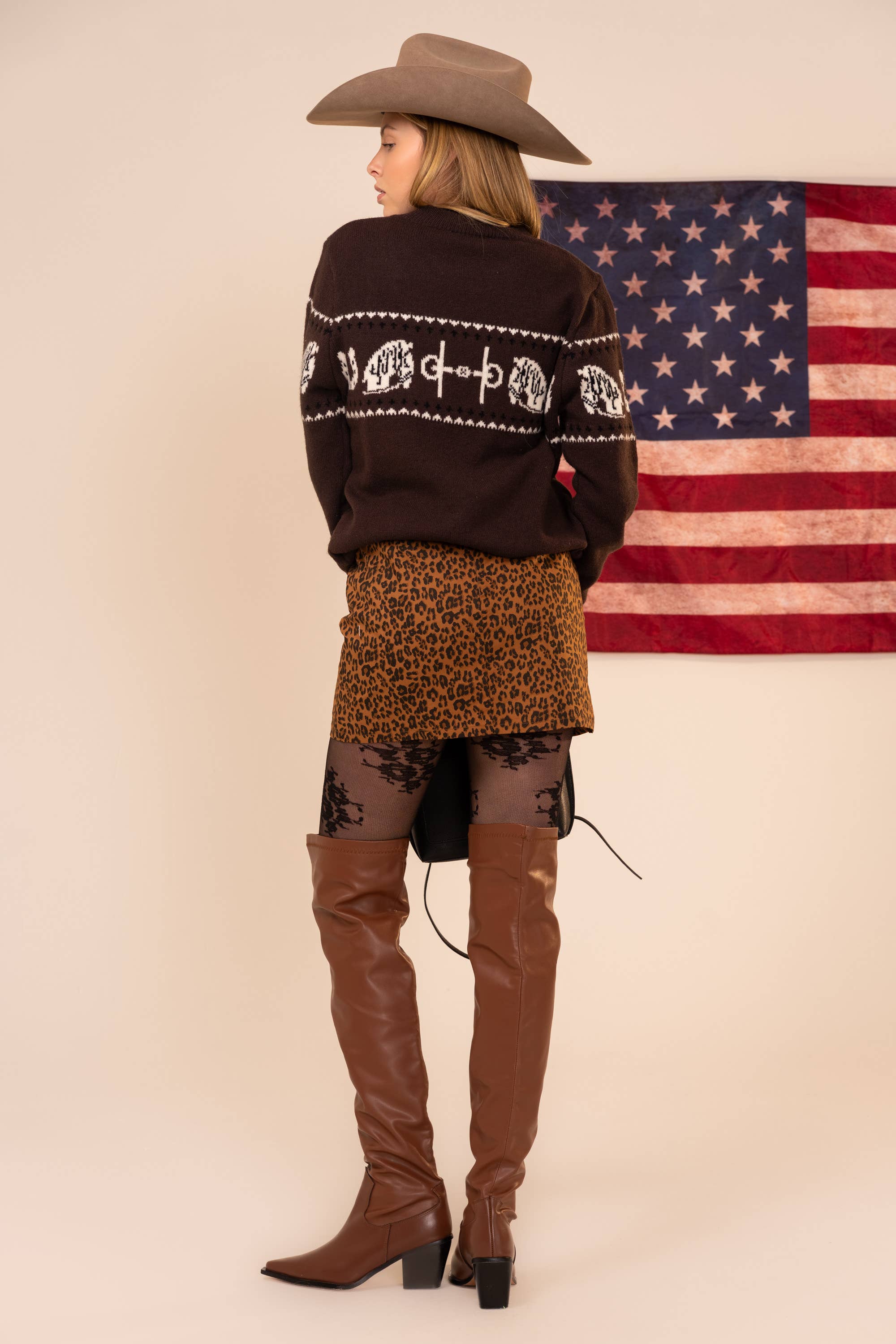 Horse Pattern Crew Neck Sweater