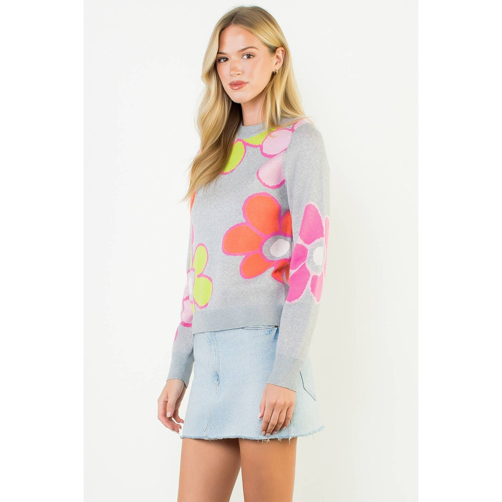 Color Block Flower Knit Sweater