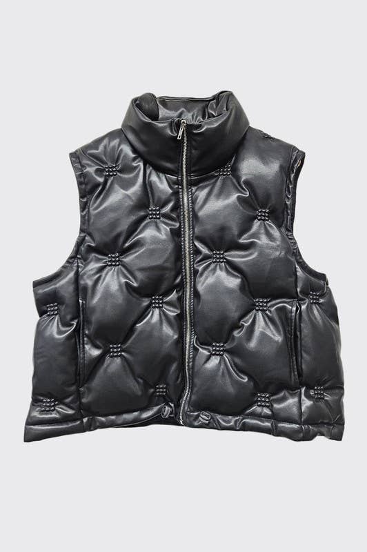 Faux Leather Puffer Vest