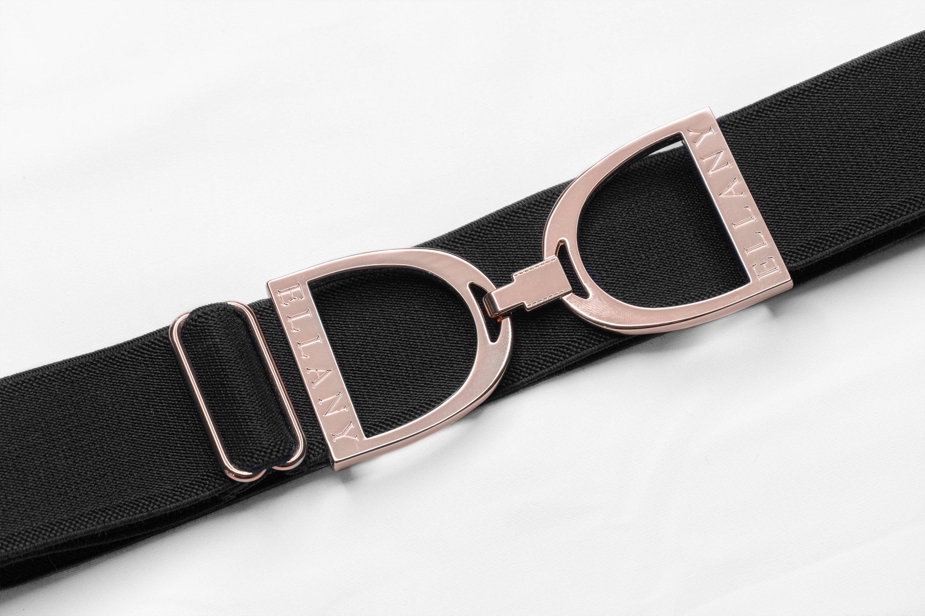 Black - 1.5" Rose Gold Stirrup Equestrian Elastic Belt
