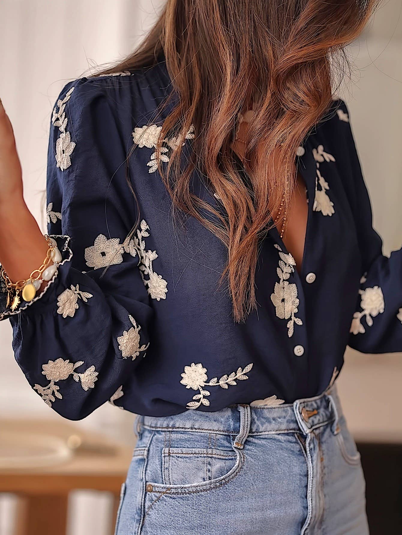 Romance Boho Ecru Floral Ruffled Blouse