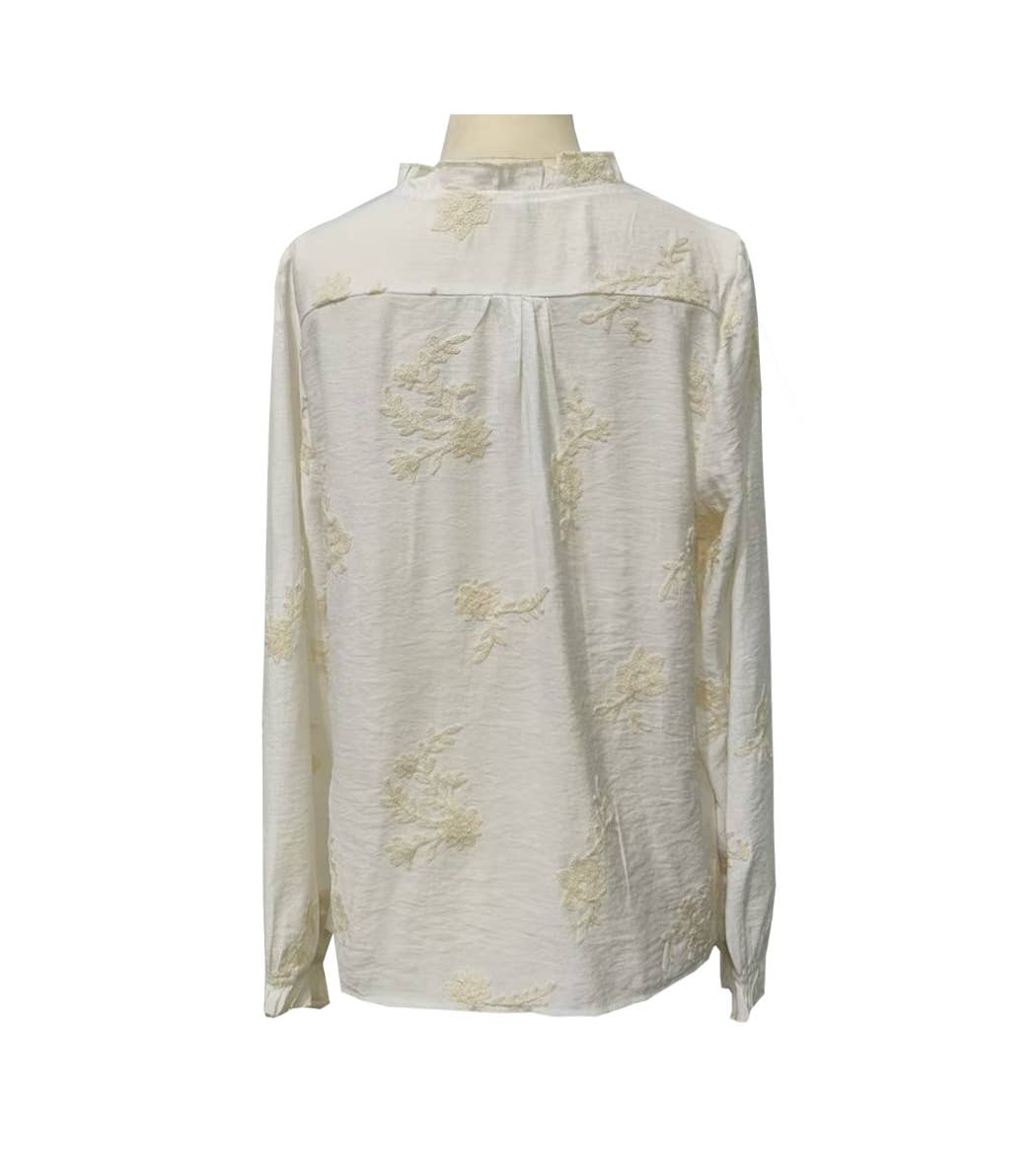 Romance Boho Ecru Floral Ruffled Blouse
