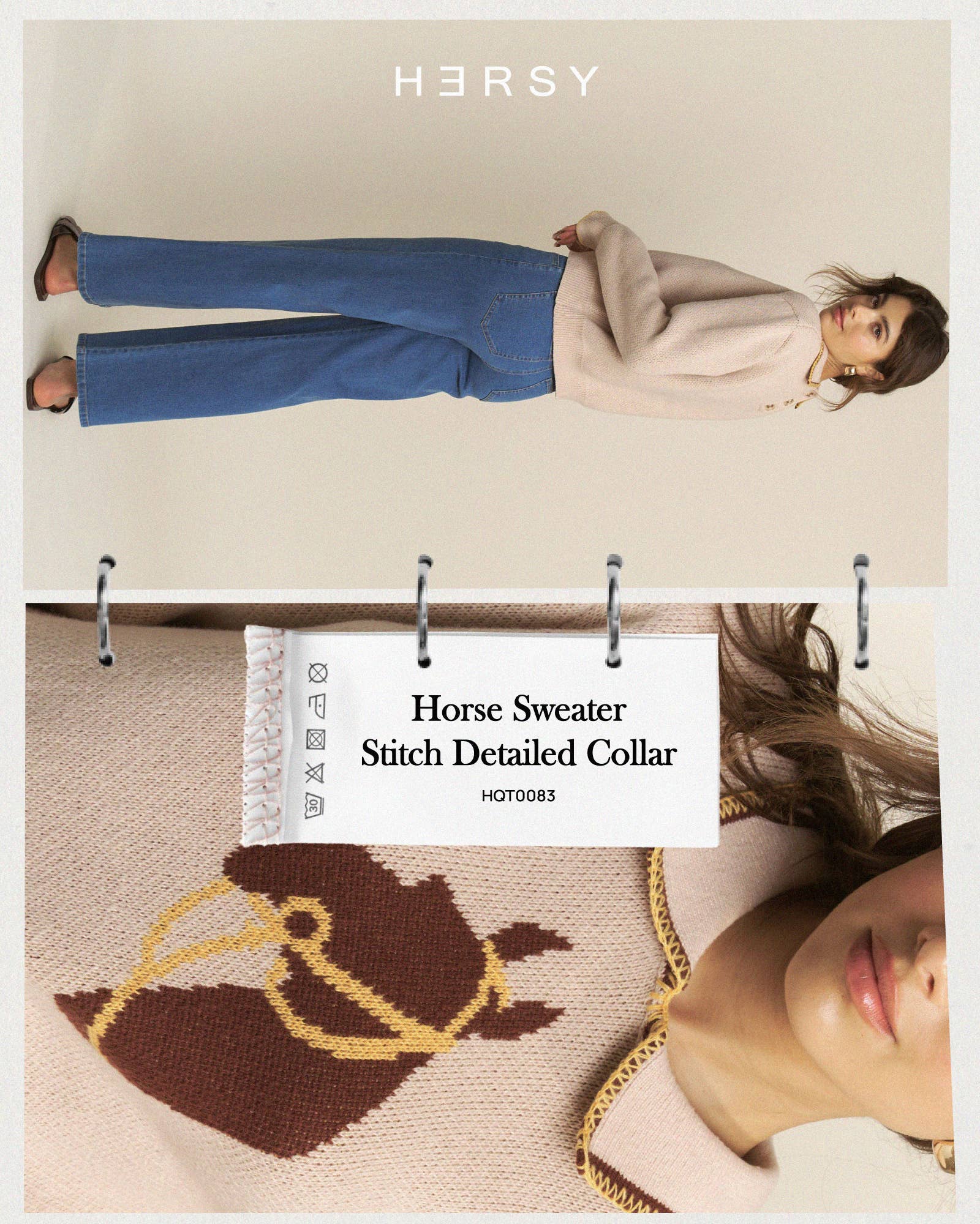 HORSE SWEATER W/ STITCH DETAILED COLLAR