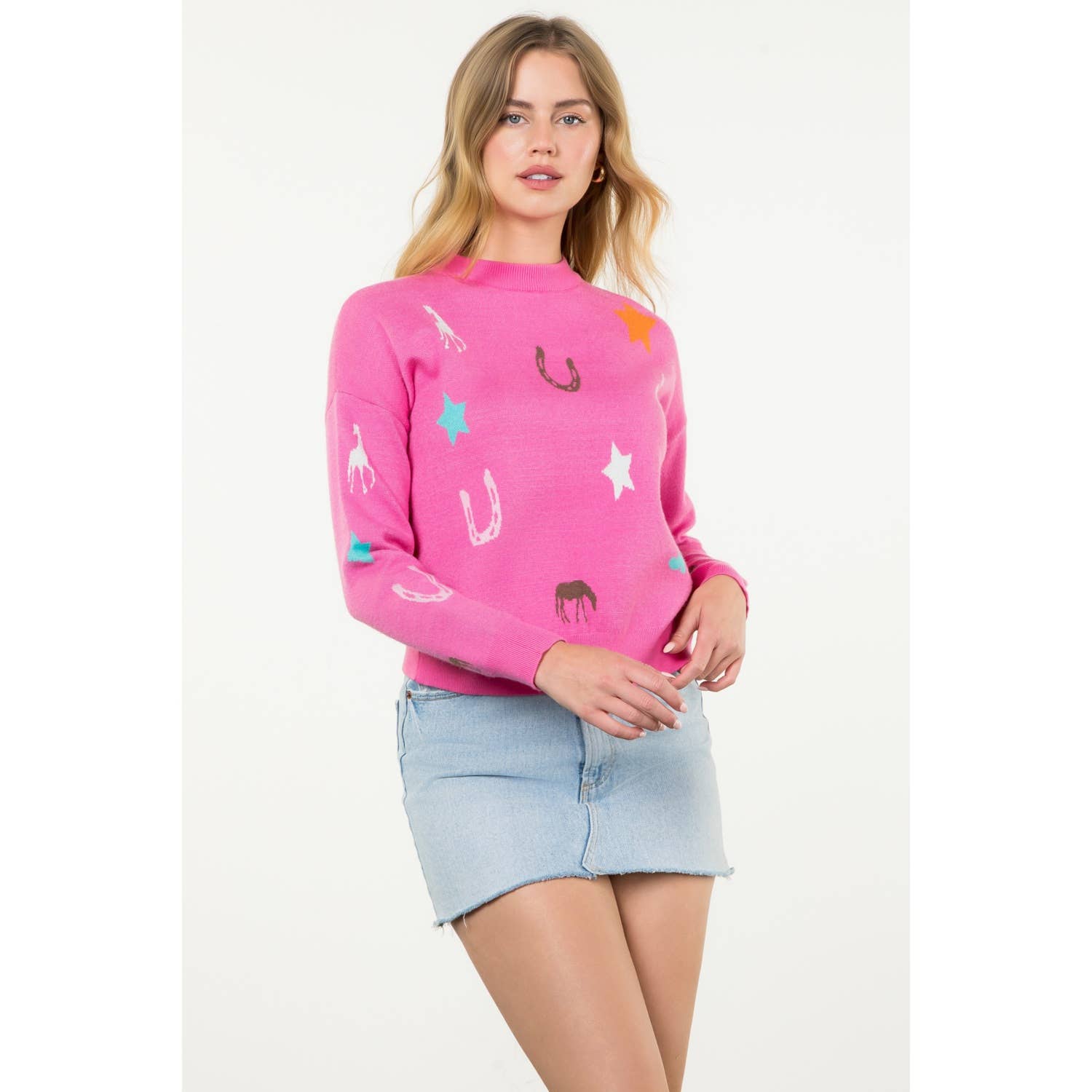 Western Motif Long Sleeve Knit Sweater