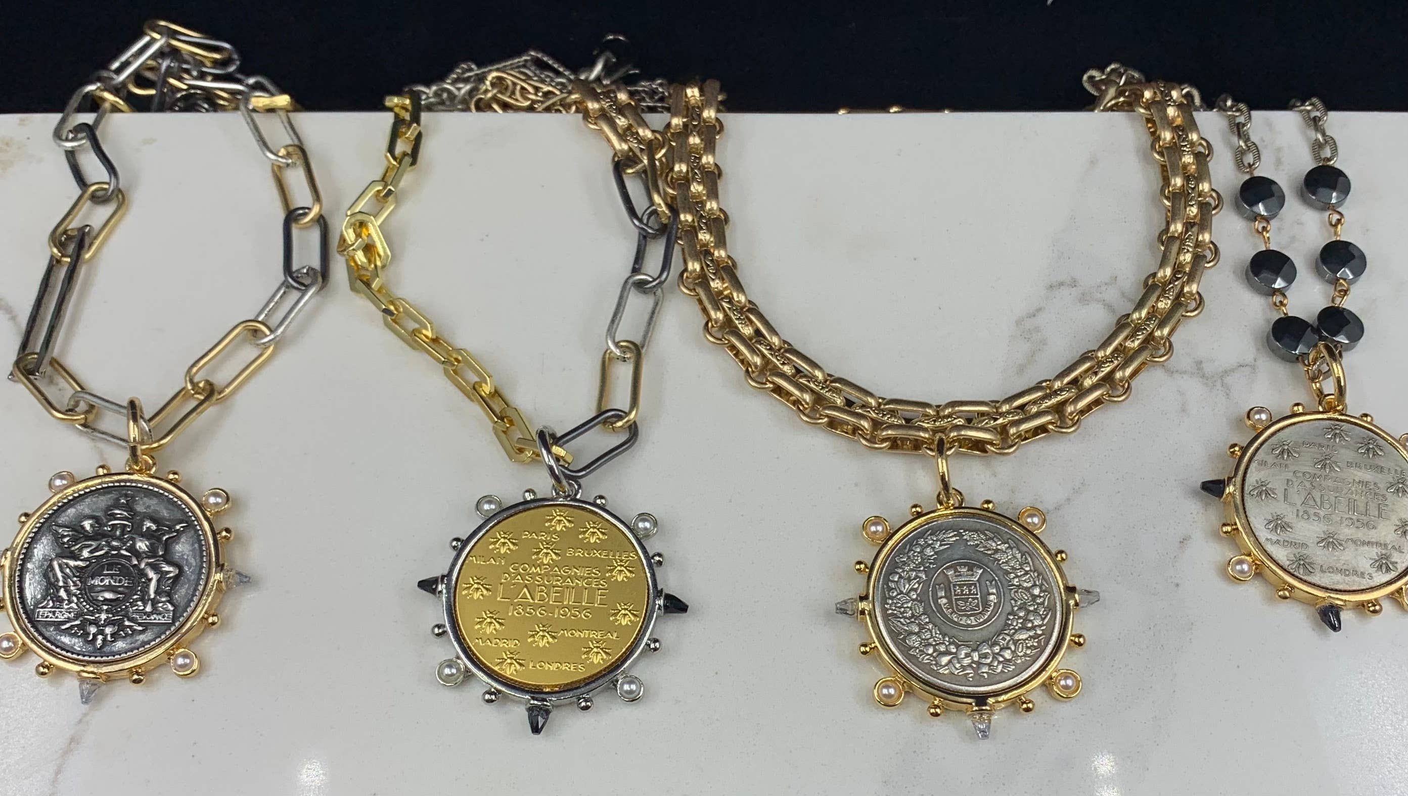 Chloe Vintage Inspired Bee Coin Pendant Necklace