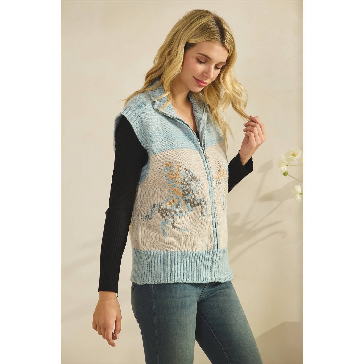 Printed Horse Sleeveless Knit Vest