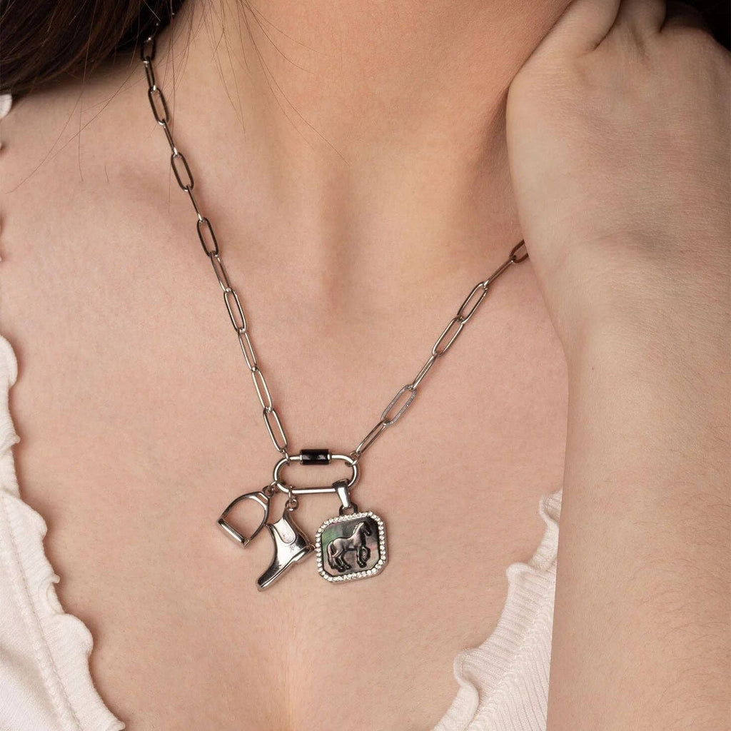 18K Gold Stainless Steel MOP Horse With CZ Stone Pendant