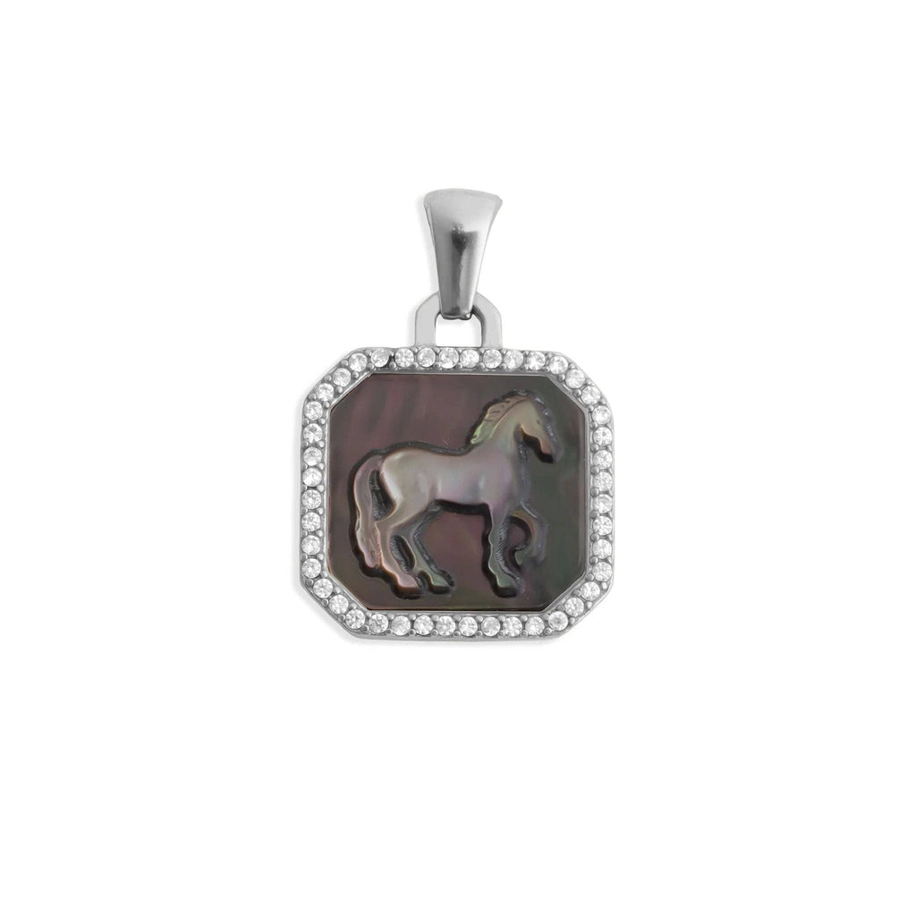 18K Gold Stainless Steel MOP Horse With CZ Stone Pendant