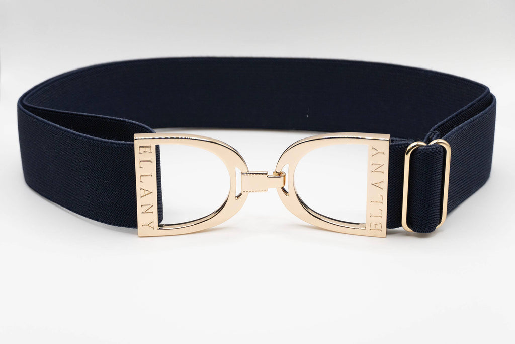 Navy - 1.5" Gold Stirrup Equestrian Elastic Belt