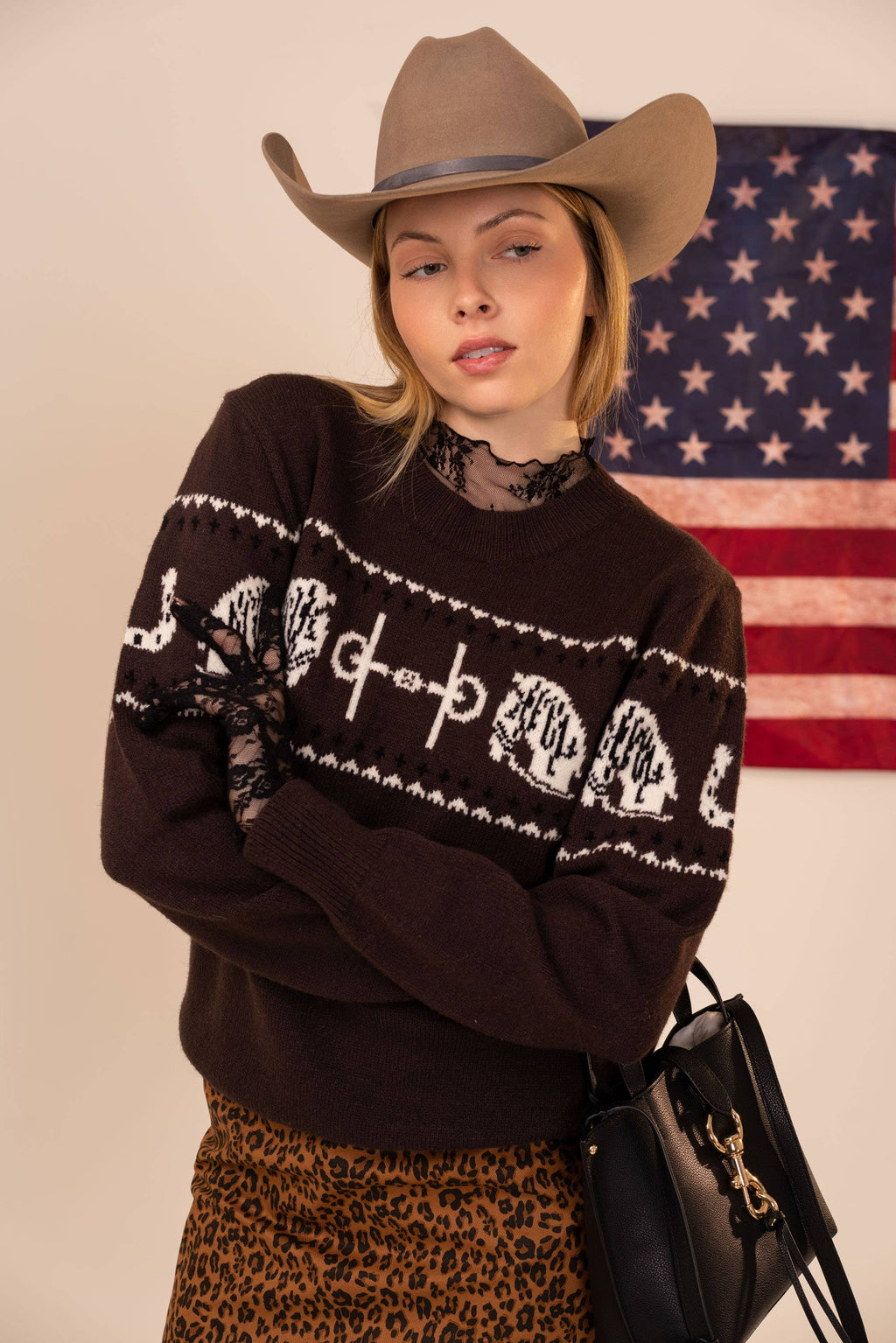 Horse Pattern Crew Neck Sweater