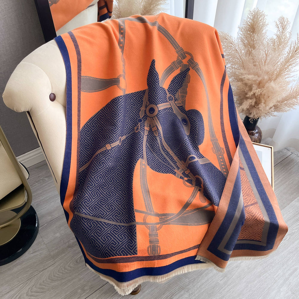 Equestrian Orange / Blue Equine Halter Reversible Wrap