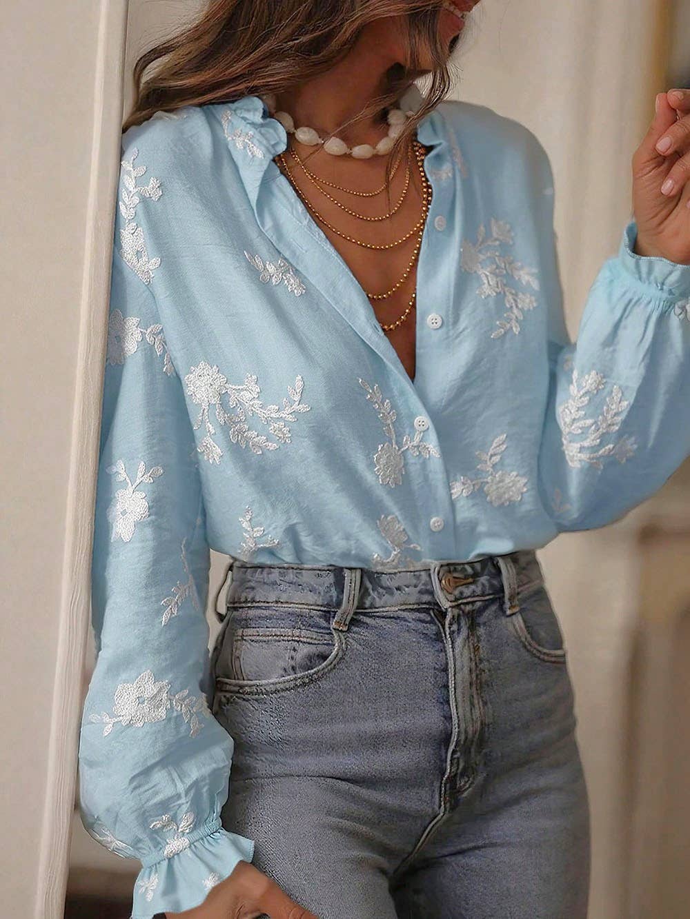 Romance Boho Ecru Floral Ruffled Blouse