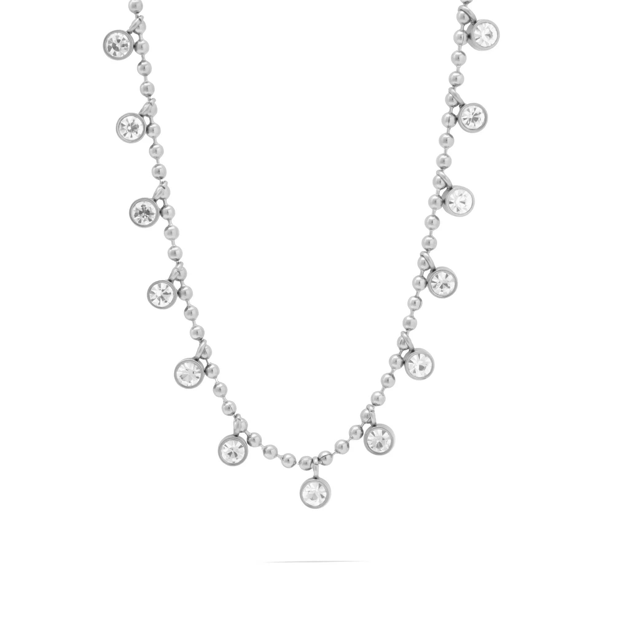 18K Gold PVD Stainless Steal Round Stone Dangle Necklace