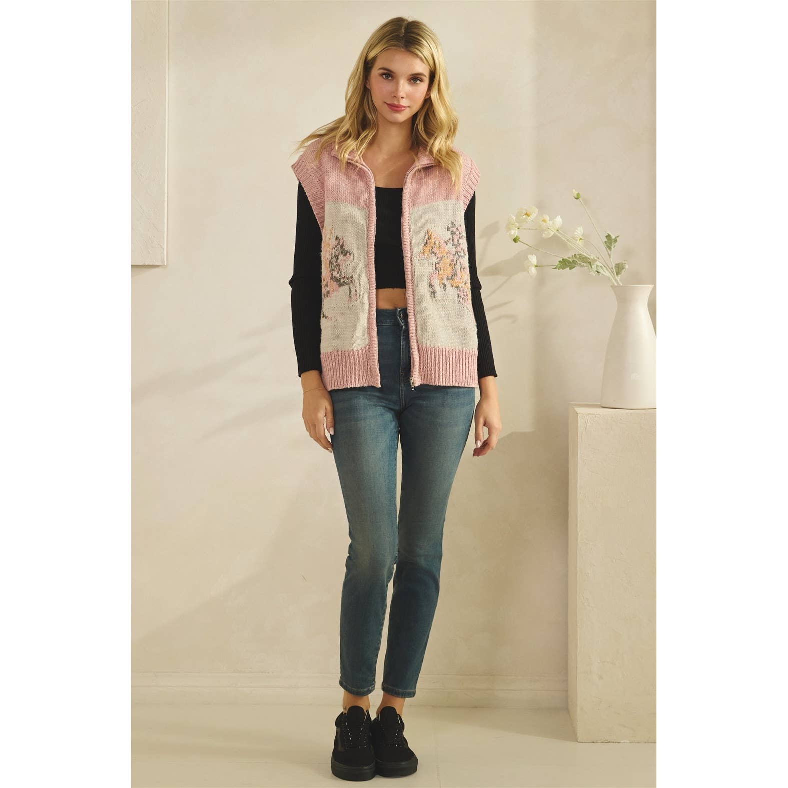 Printed Horse Sleeveless Knit Vest