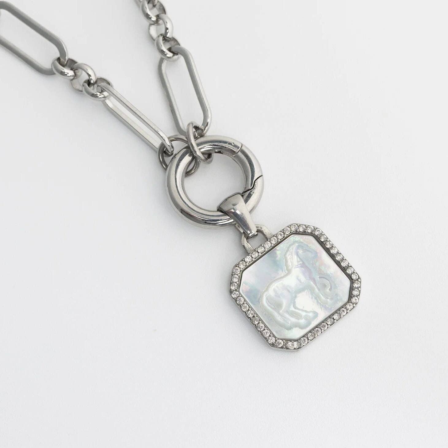 18K Gold Stainless Steel MOP Horse With CZ Stone Pendant
