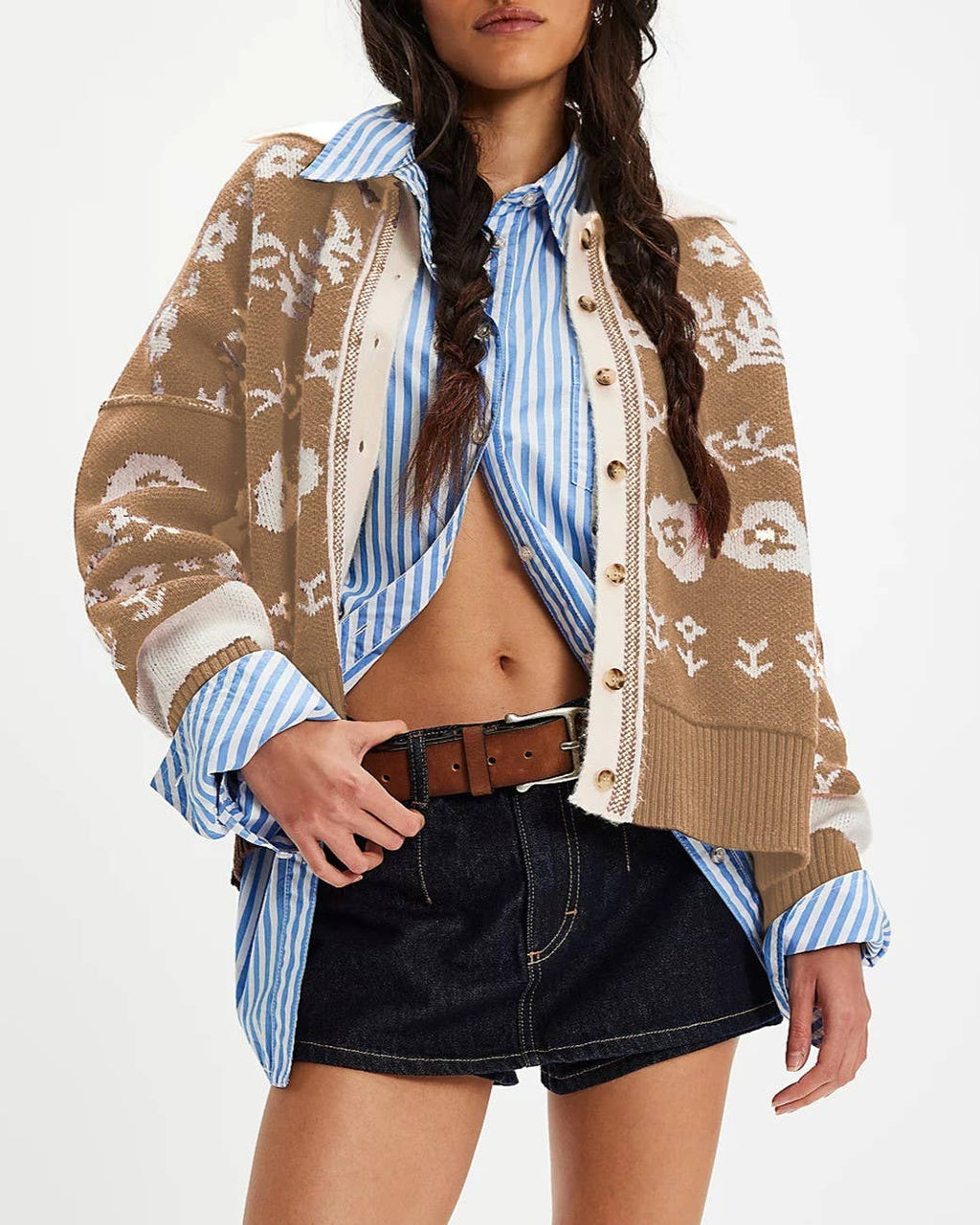 Vintage Boho Rose Jacquard Cowboy Cardigan
