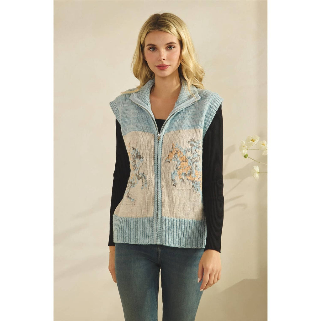 Printed Horse Sleeveless Knit Vest