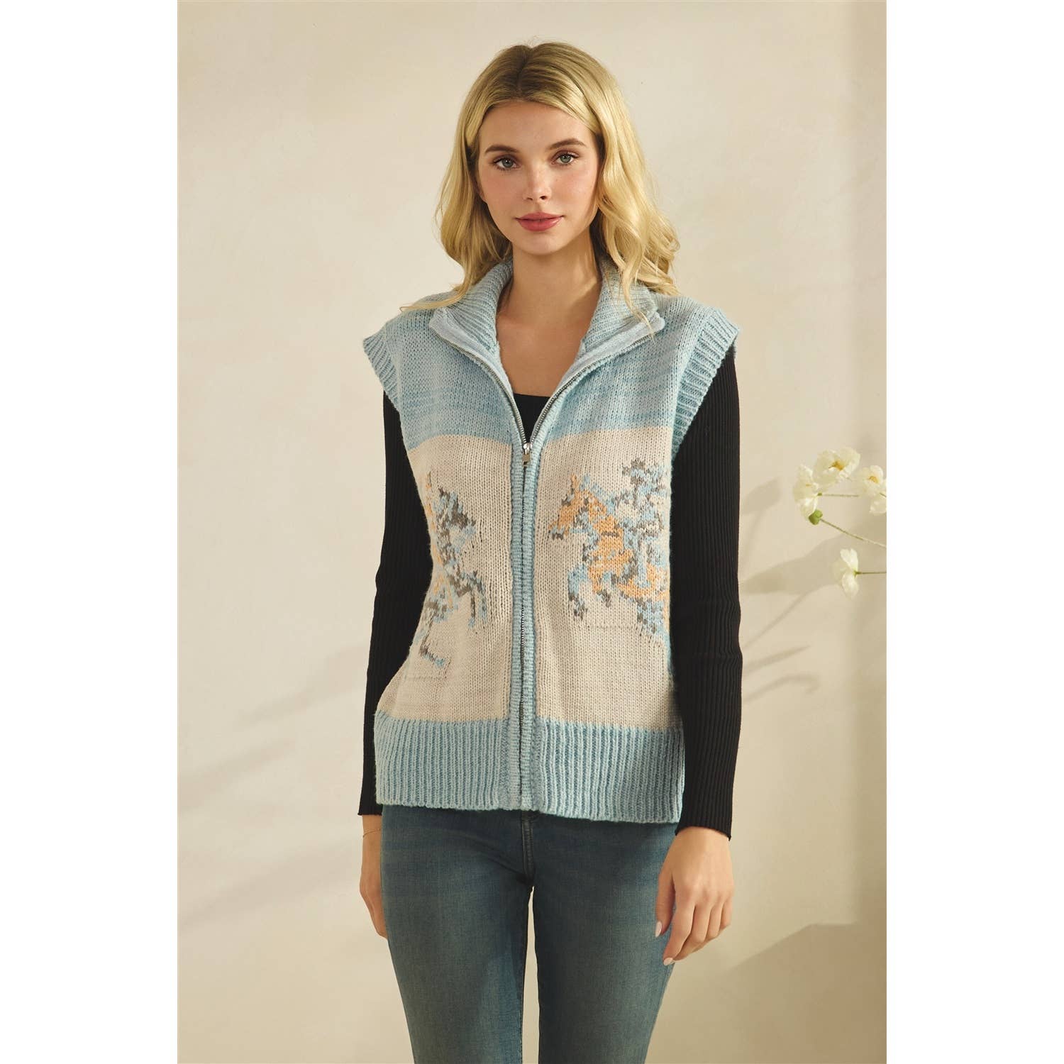 Printed Horse Sleeveless Knit Vest