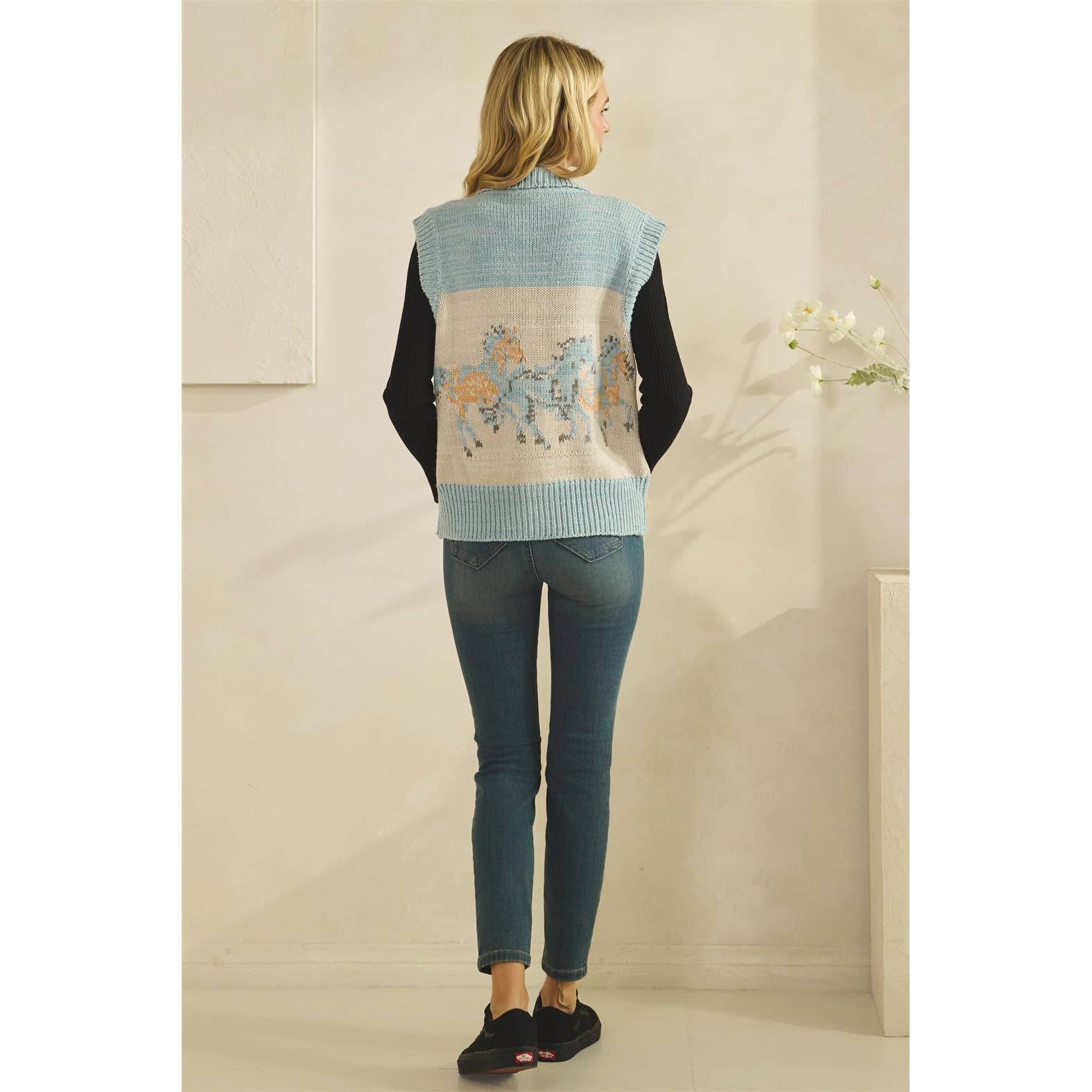 Printed Horse Sleeveless Knit Vest