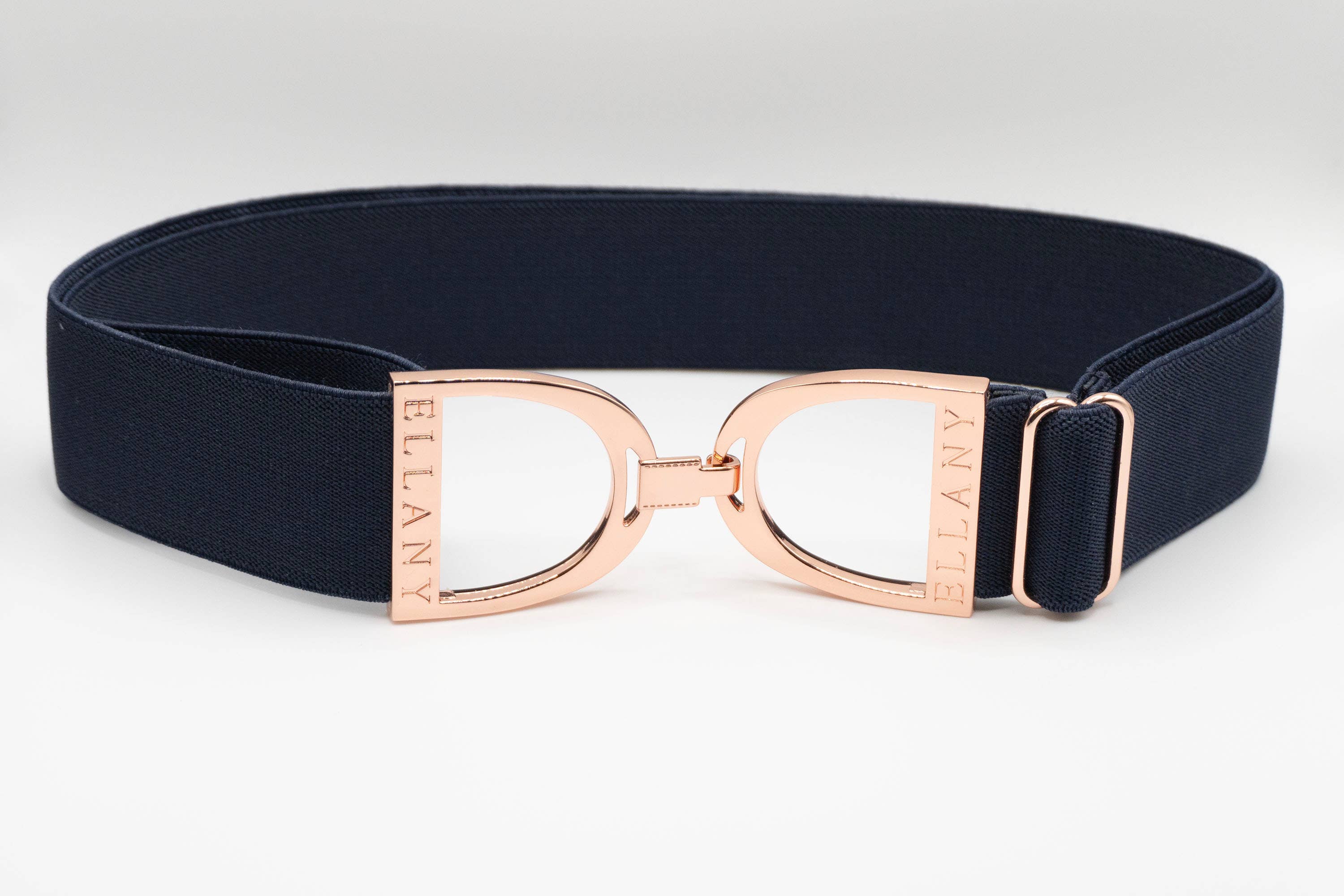 Navy - 1.5" Rose Gold Stirrup Equestrian Elastic Belt