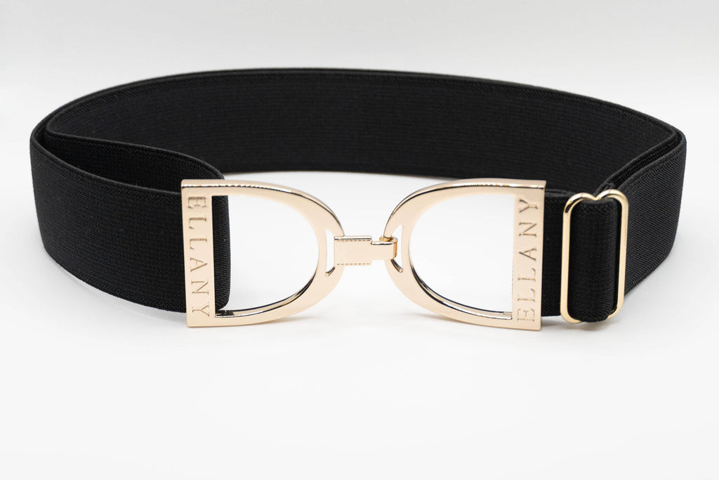 Black - 1.5" Gold Stirrup Equestrian Elastic Belt