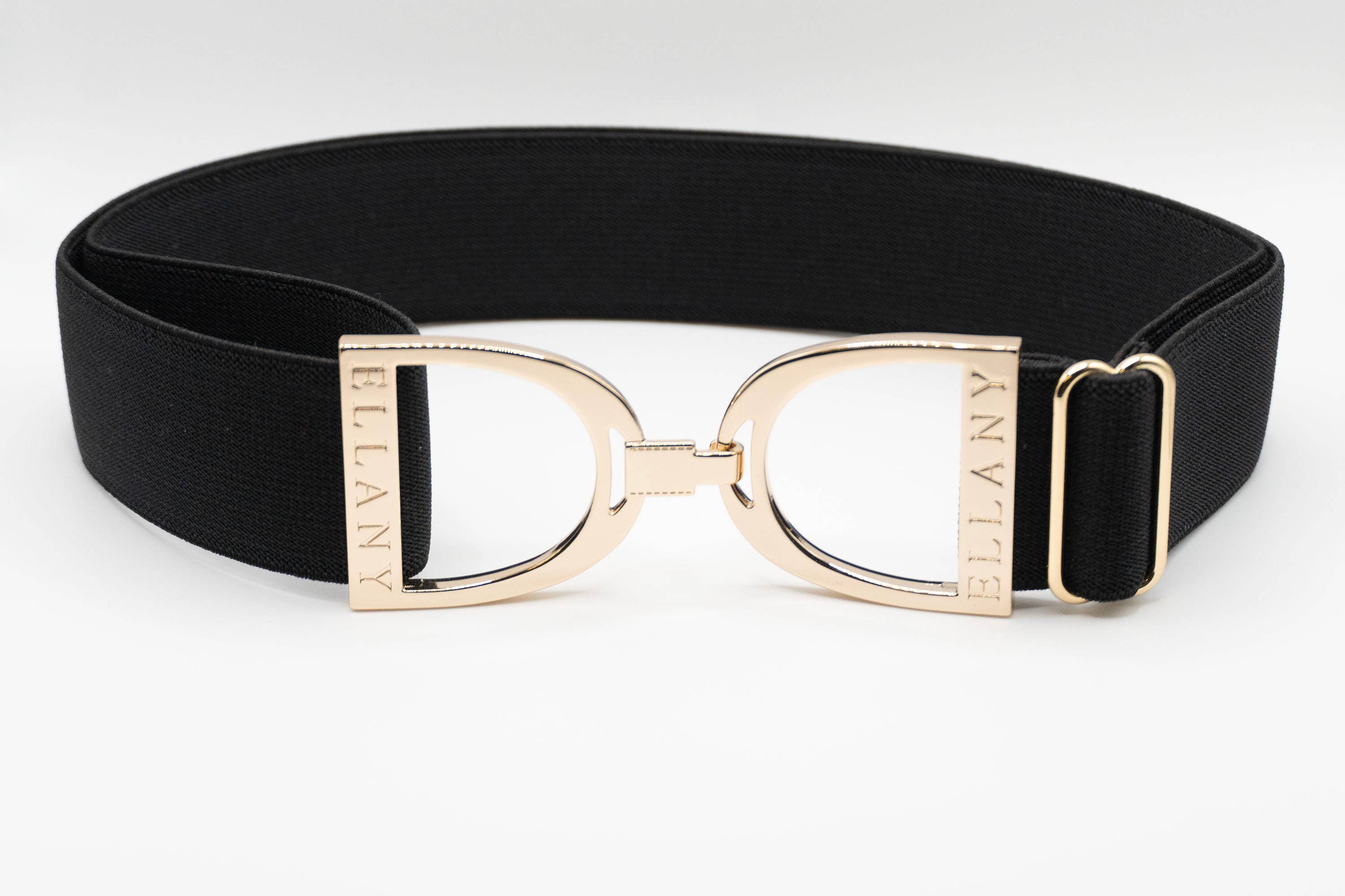 Black - 1.5" Gold Stirrup Equestrian Elastic Belt