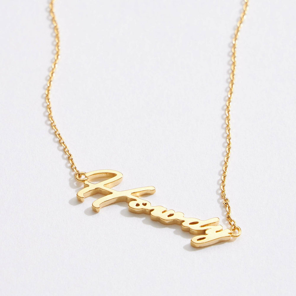 Gold Dipped “Howdy” Script Necklace