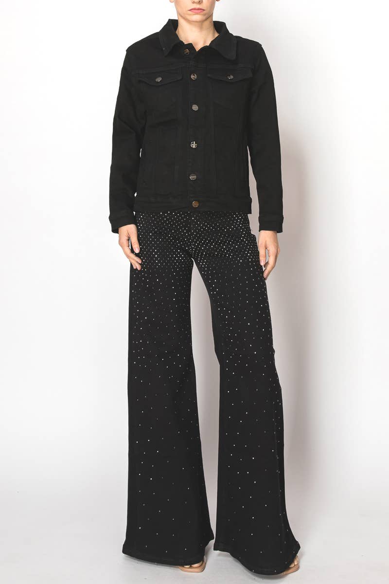 JZ23410 BLK - Black denim button down jacket
