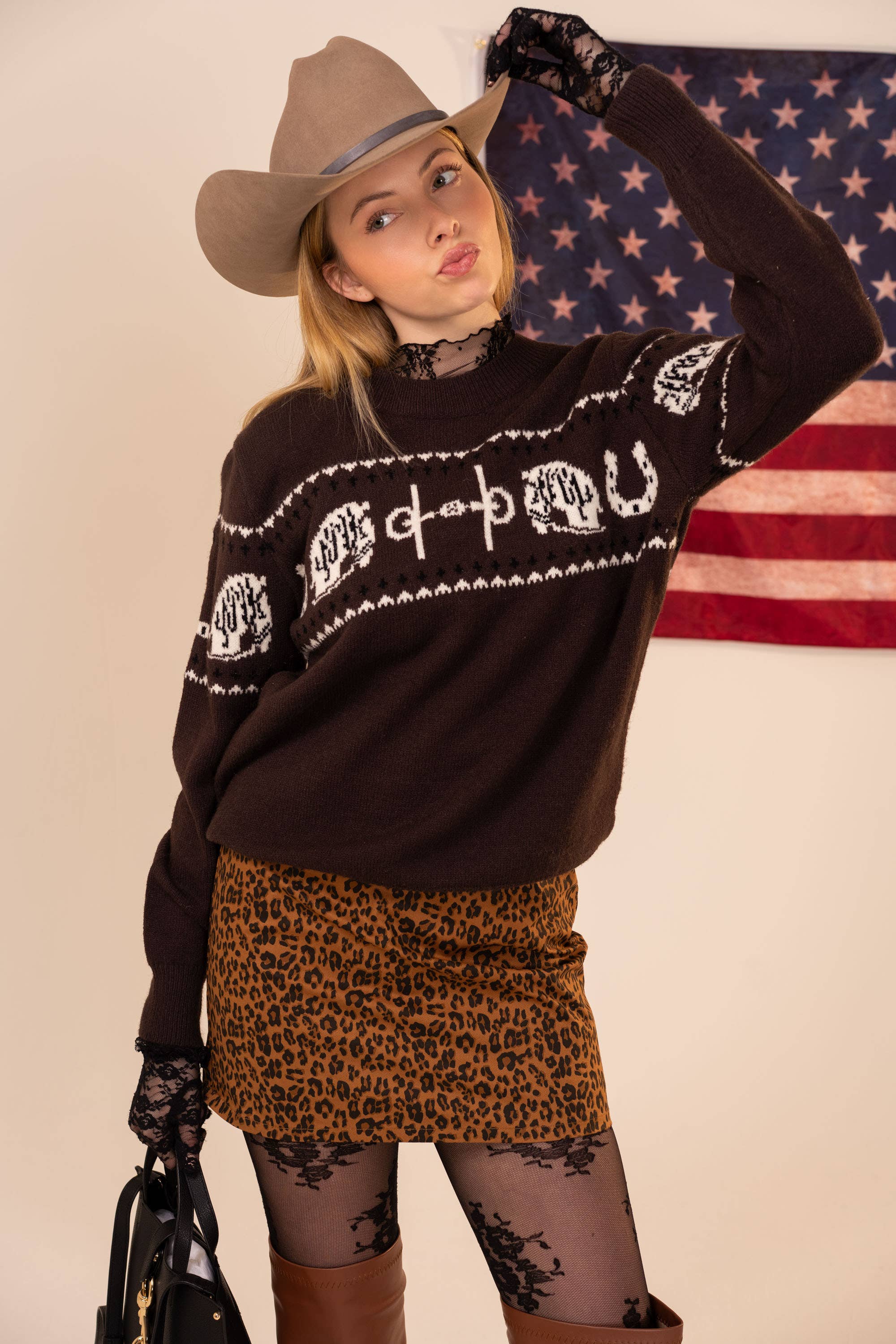 Horse Pattern Crew Neck Sweater