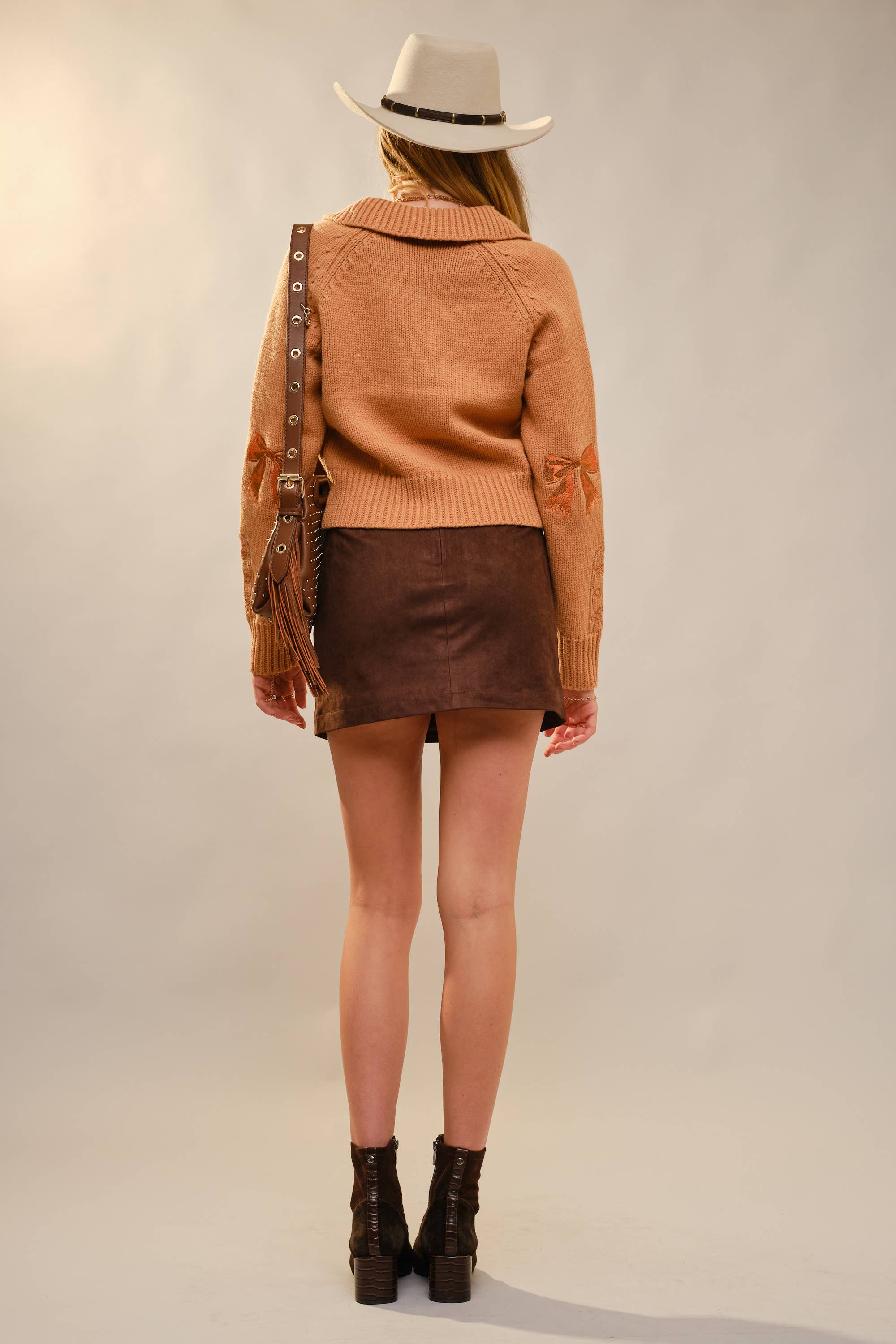 37044W - Horse Embroidered Zip Up Mock Neck Sweater
