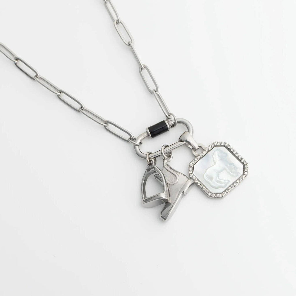 18K Gold Stainless Steel MOP Horse With CZ Stone Pendant