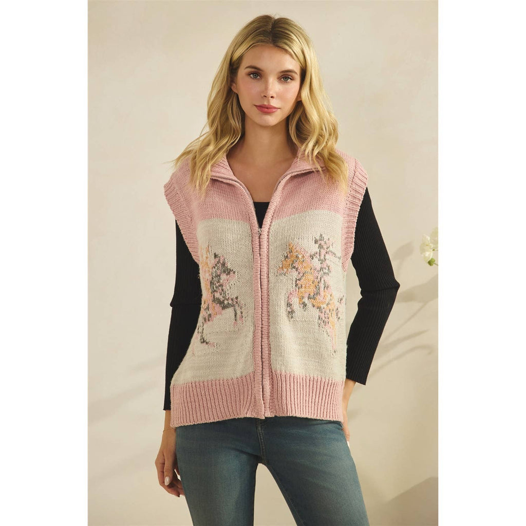 Printed Horse Sleeveless Knit Vest