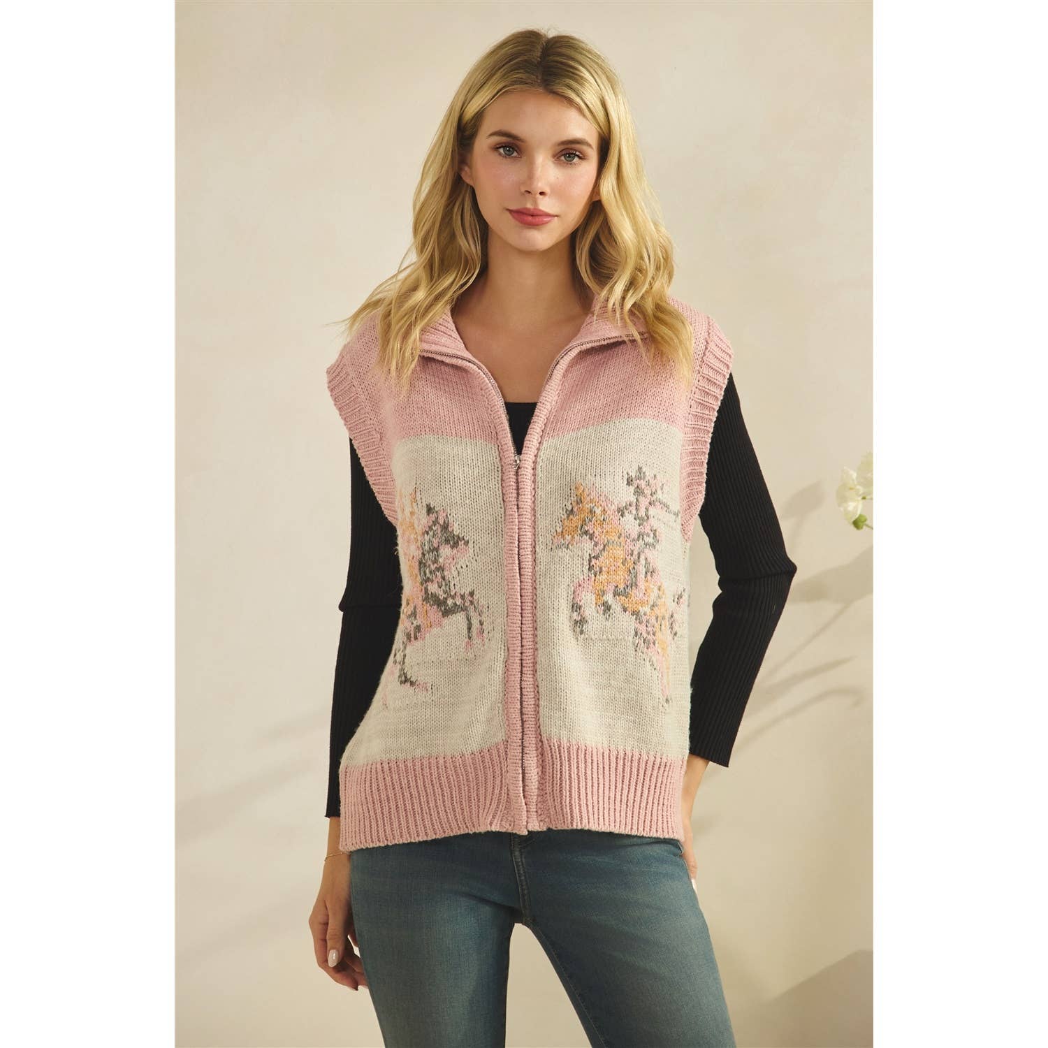 Printed Horse Sleeveless Knit Vest