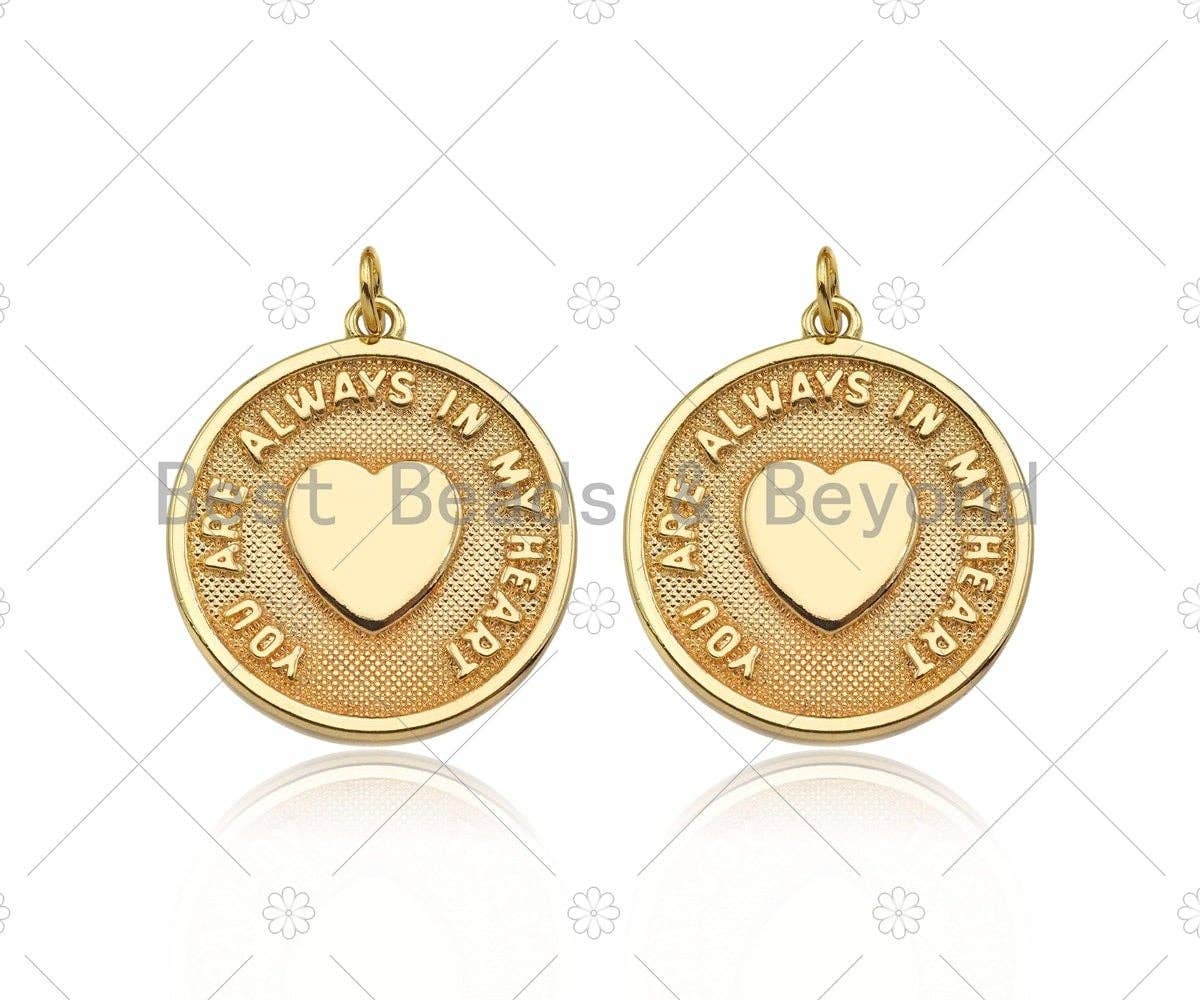 14K Gold Filled Heart On Round Medallion Pendant,SKU#LX03