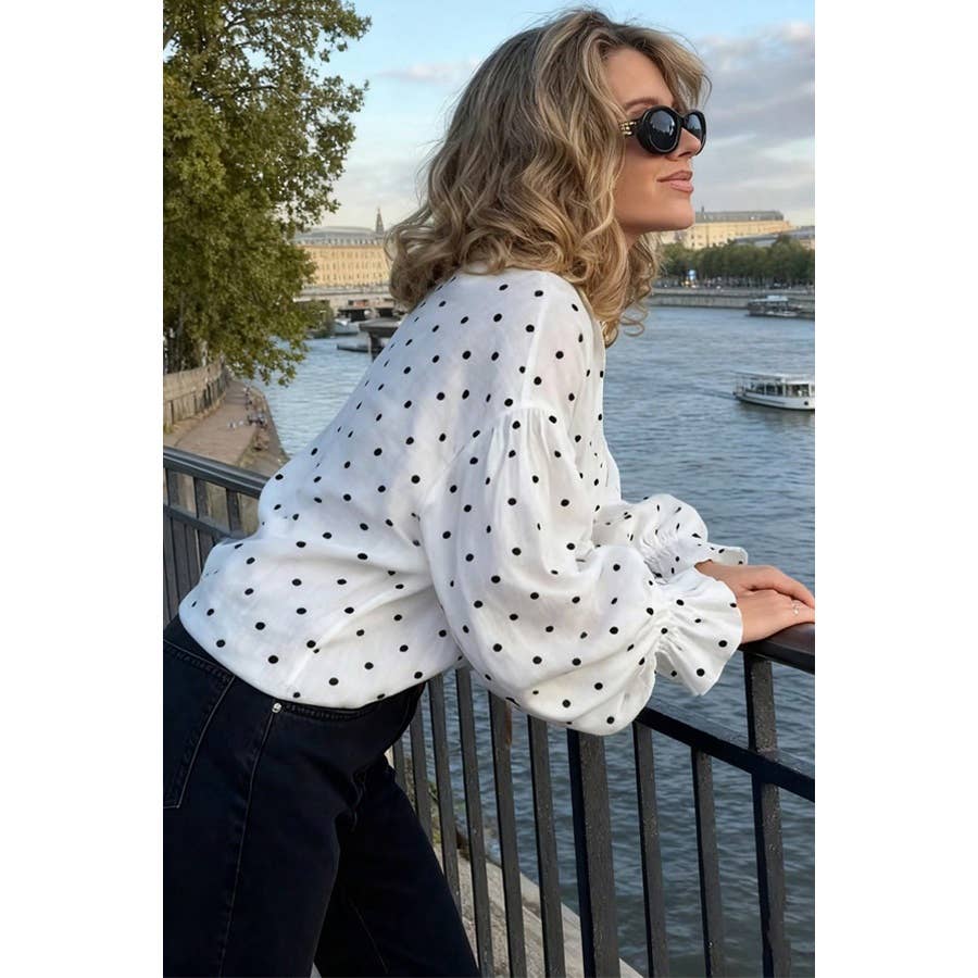 Drop Shoulder Loose Casual Polka Dot Shirt