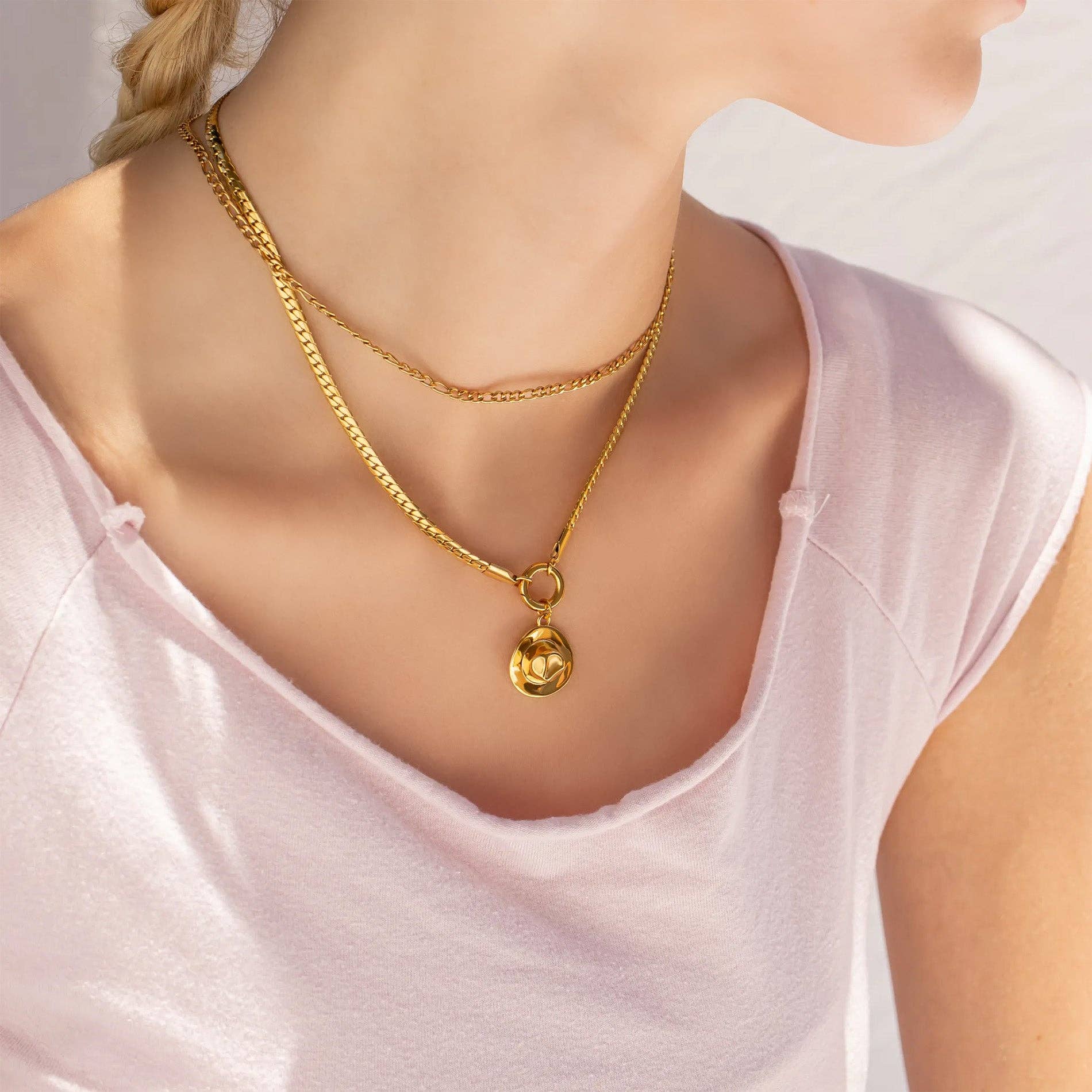 18K Gold PVD Stainless Steel Curb Charm Holder Necklace